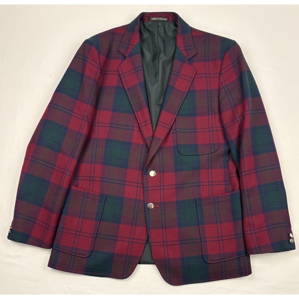 VTG Bespoke Alexander Bermuda Wool Sport Coat Green/Red/Blue Plaid 44R England - Picture 3 of 12